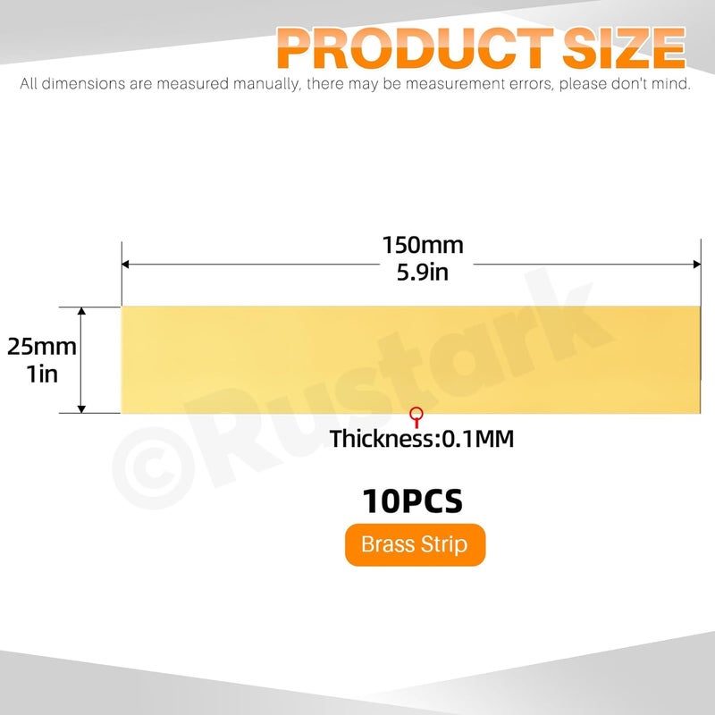 Rustark 10Pcs Brass Strip Assortment Kit Brass Sheet Metal Shim Stock Sheet Metal Shims, 1" Width x 5.9" Length, 0.004" Thickness - Image 2